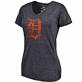 Women's Detroit Tigers Fanatics Branded Primary Distressed Team Tri Blend V Neck T-Shirt Heathered Navy FengYun